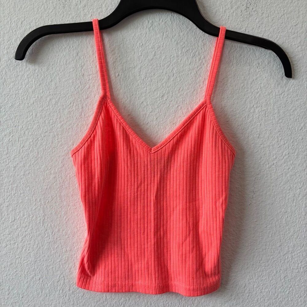 Topshop bright coral Ribbed V-Neck Cami Tank Top Size 2